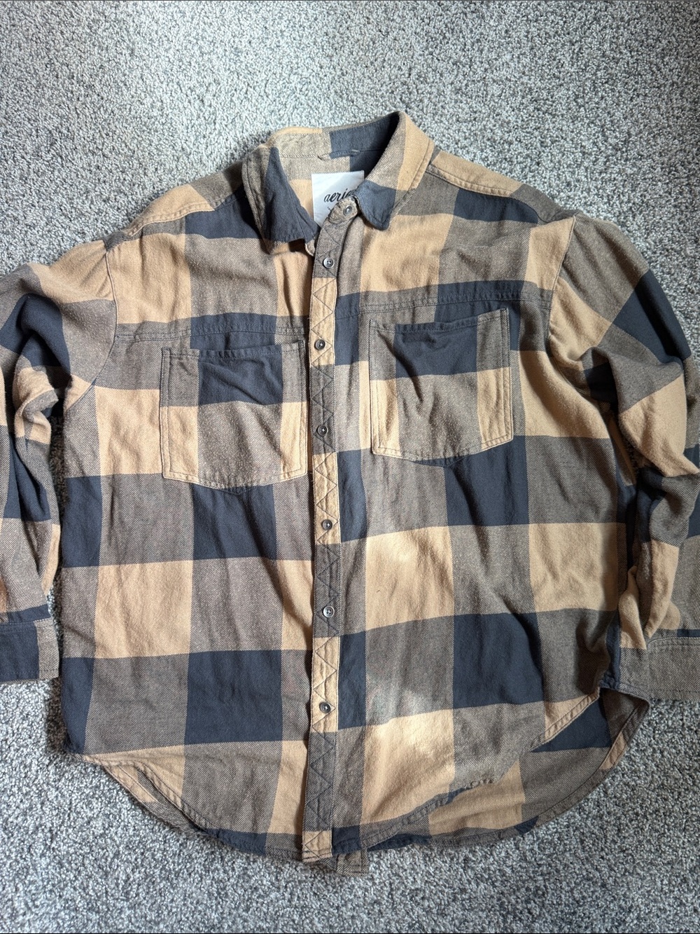 aerie womens Tan & Black Large-Scale Plaid Button-Down Shirt
